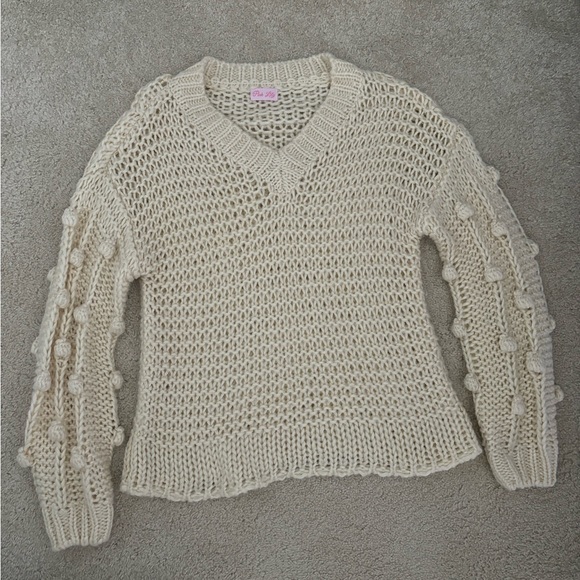 All eyes on me Pom Sleeve sweater Cream size Medium - Picture 3 of 7